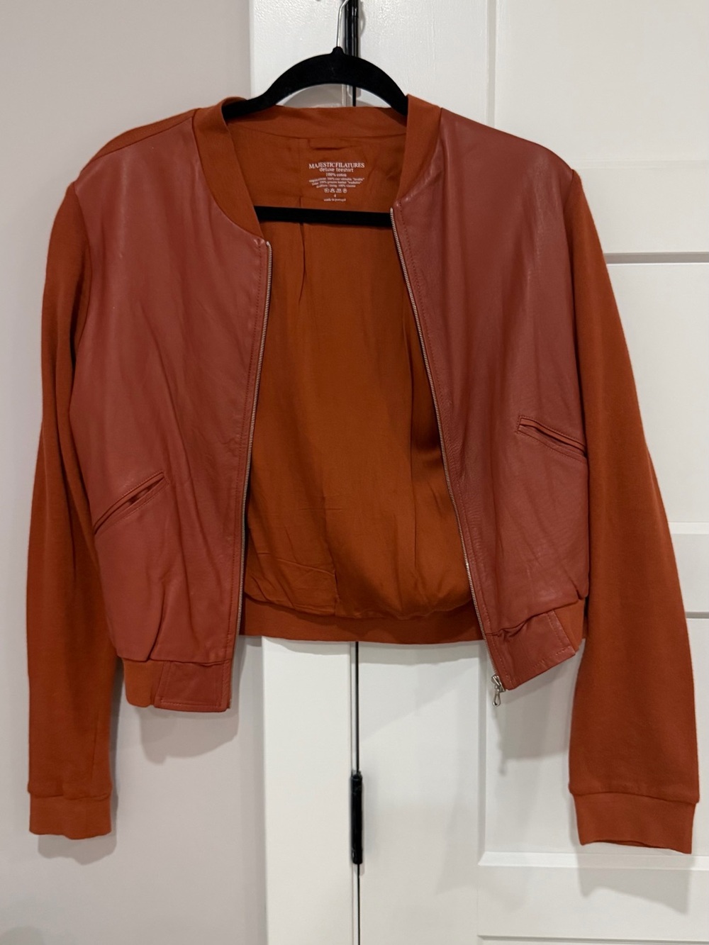 Womens Rust Bomber Jacket - Leather like Front Casual Jacket